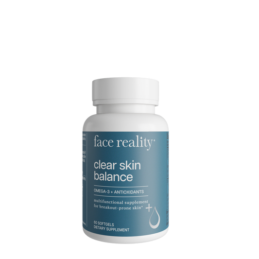 Clear Skin Balance supplement bottle with omega-3 and antioxidants